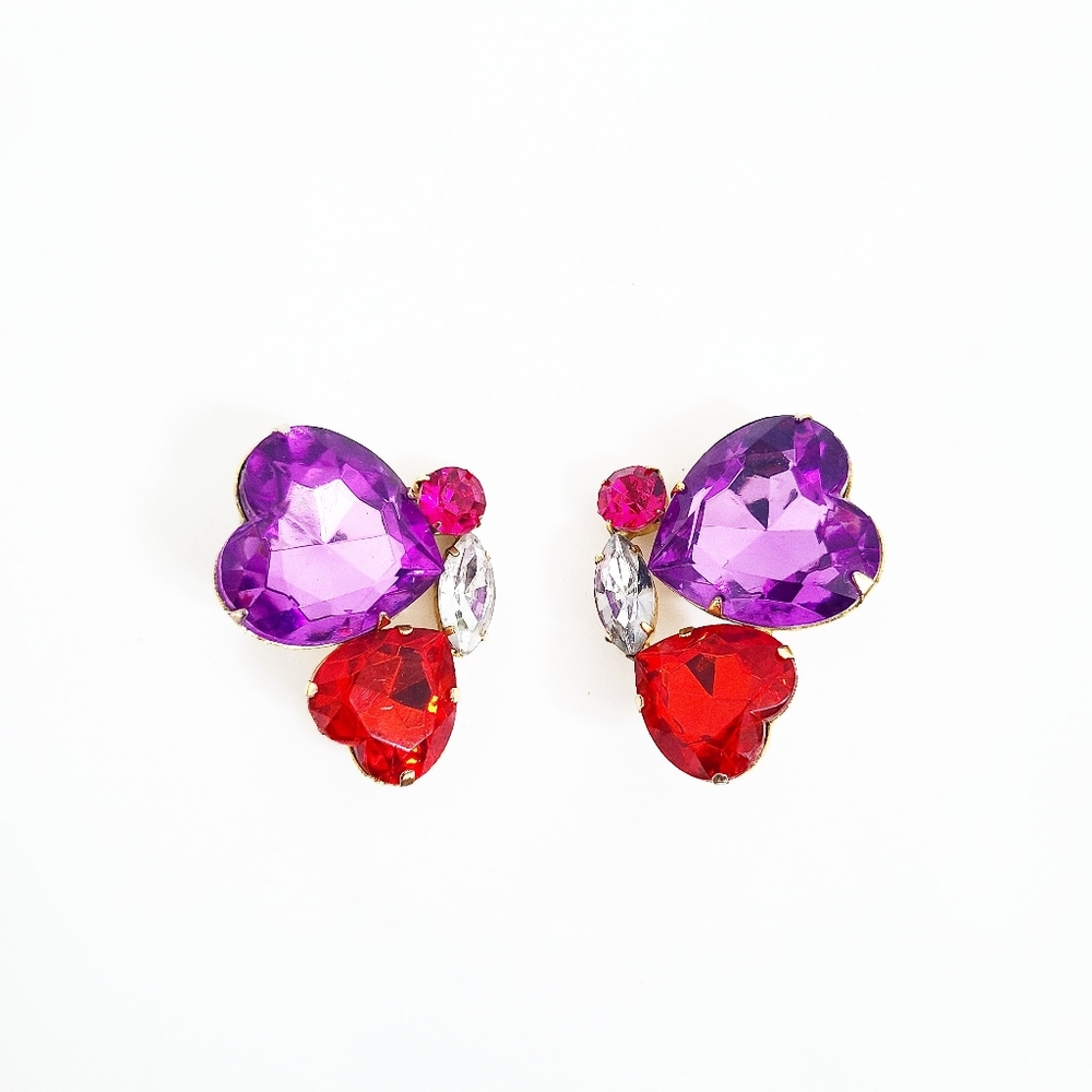 Vintage Christian Dior Jewelled Heart Earrings